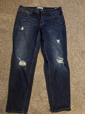 Maurices Dark Blue Distressed Boyfriend Jeans